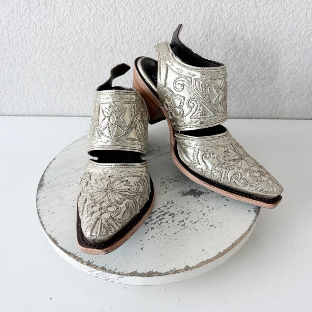 Lane Robin Slingback Mule Gold Cowboy Boots Womens Cowgirl Western Ankle Sz 8.5 - Picture 1 of 13